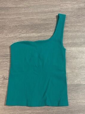 One-Shoulder Ribbed Free People Tank in Teal